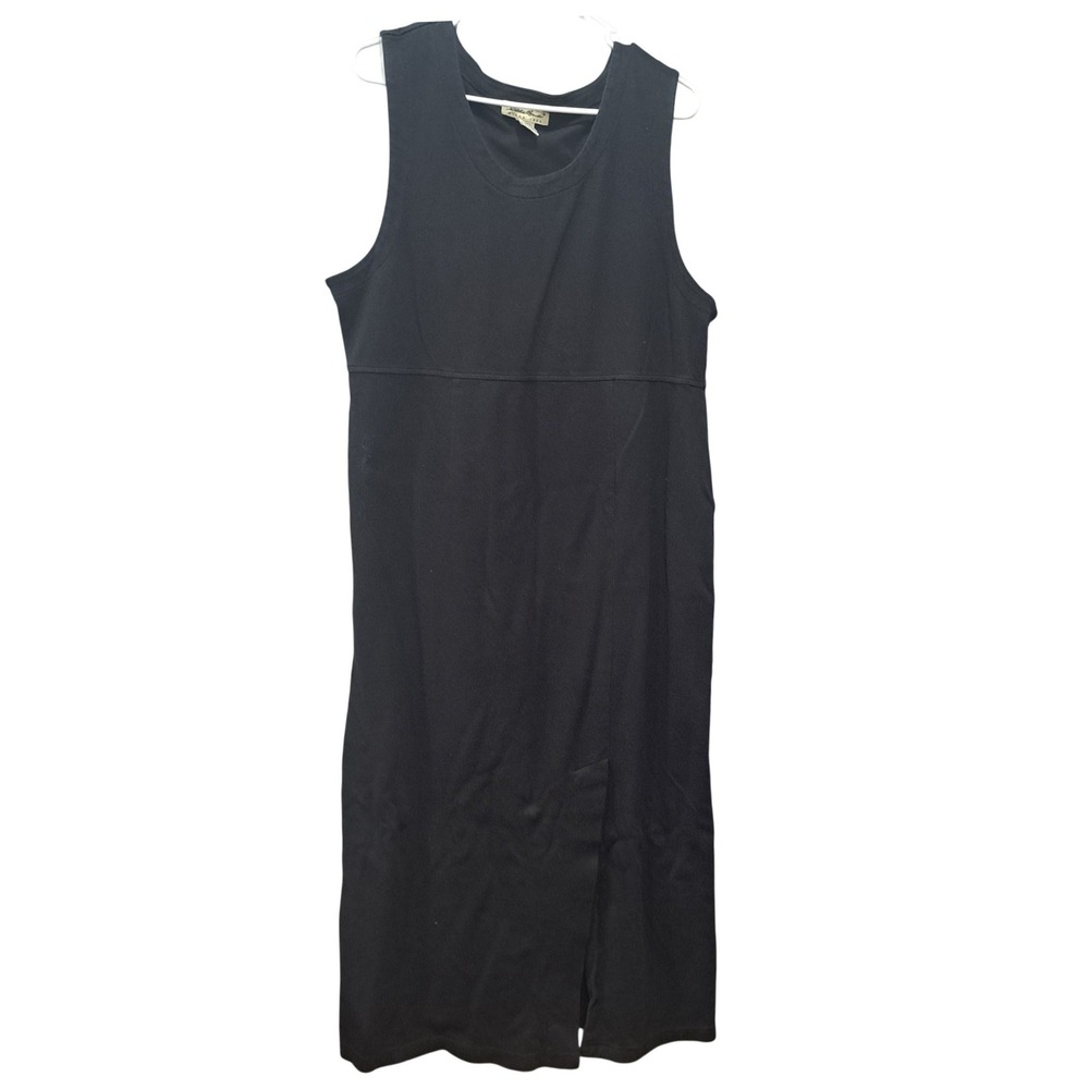 Eddie Bauer Womens XL Tall Black Cotton Sleeveless Empire Waist Maxi Dress Slit‎